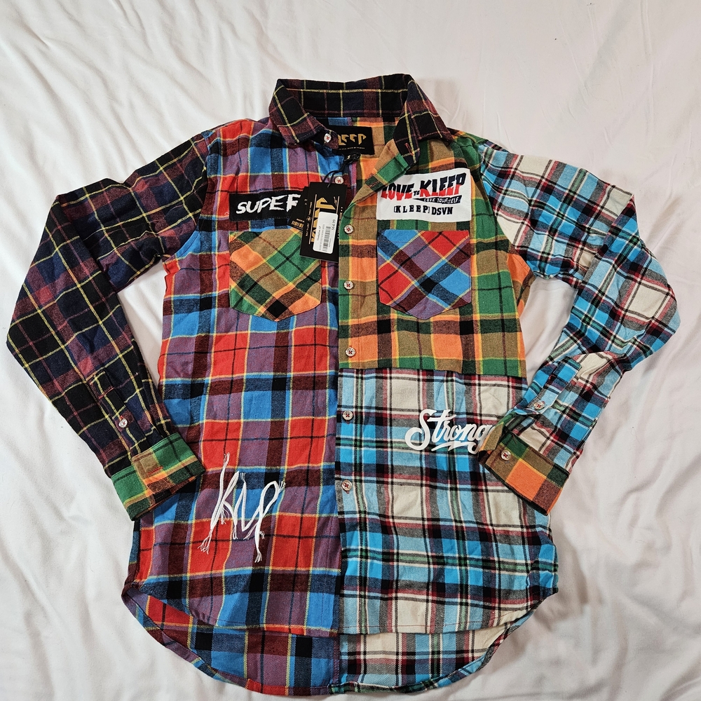 Kleep Men's Colorful Plaid Patchwork Shirt